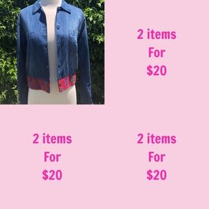 3/$30 Jen's Pirate Blue Booty Crochet Hem Button Down Denim Jacket Size XS